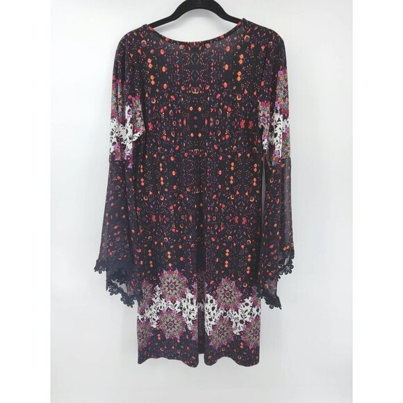 Prelude Black Dress Lace Bell Sleeves with Floral Print SIze M - Picture 9 of 12